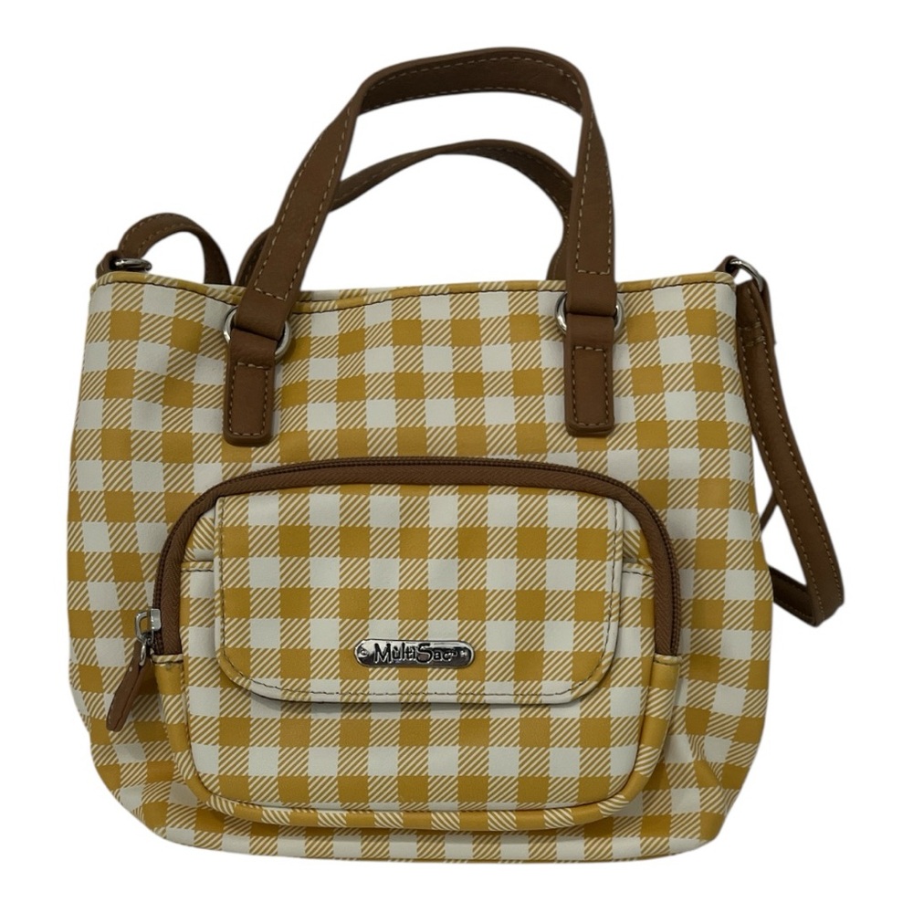 Yellow and Brown Crossbody Bag with Gingham Pattern